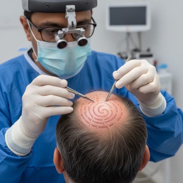 Crown area hair transplant before and after density comparison at Kezza Clinic, Jaipur