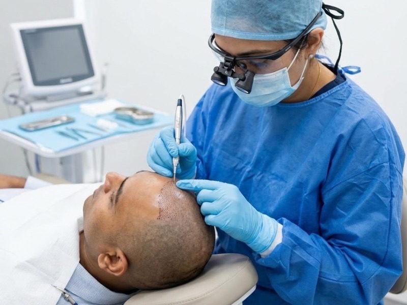 Follicular unit graft placement and hairline assessment at Kezza Clinic, Jaipur