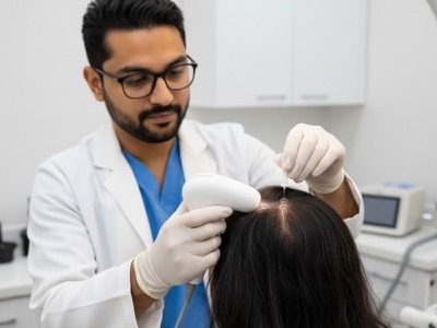 Microscopic scalp trichoscopy consultation at Kezza Clinic, Jaipur